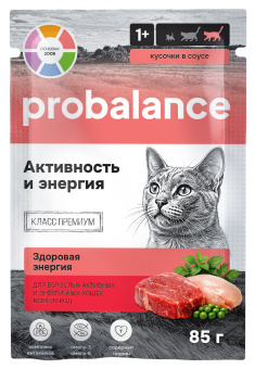 Probalance Активность и энергия влажный корм для кошек с высокой активностью, 85 г